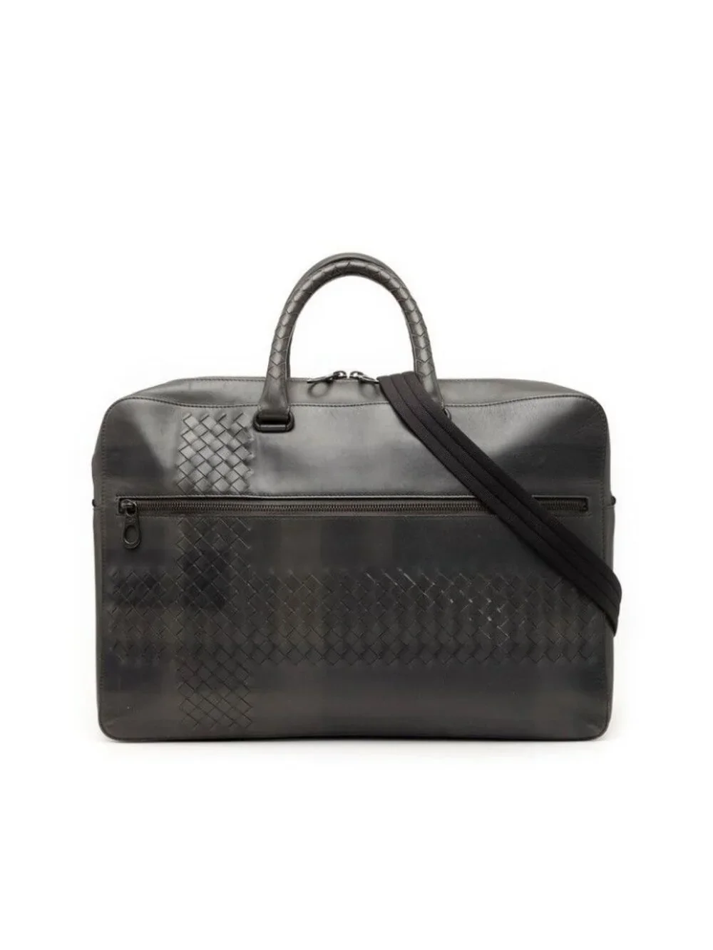 Bottega Veneta Intrecciato Business Briefcase Shoulder Bag 2-Way Gray Leather